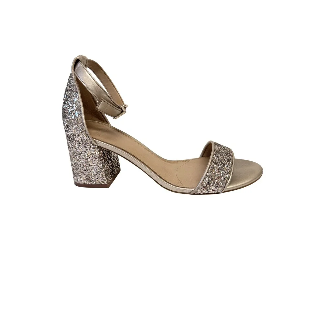 Gianni Bini Gold Glitter Block Heel Sandals Ankle Strap Womens Size 8M Fair - Picture 4 of 13